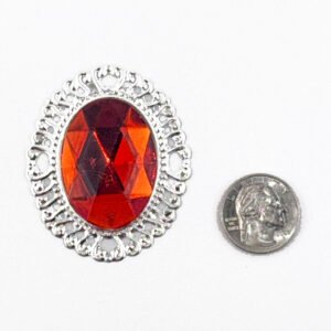 Large Oval Acrylic Gem with Border 2"x1.75" -  - Red/Silver - (25 pc)