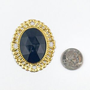 Large Oval Acrylic Gem with Border 2"x1.75" -  - Black/Gold - (25 pc)