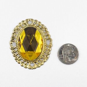 Large Oval Acrylic Gem with Border 2"x1.75" -  - Gold/Gold - (25 pc)