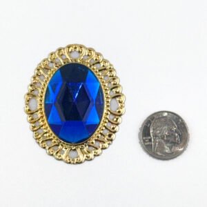Large Oval Acrylic Gem with Border 2"x1.75" -  - Royal/Gold - (25 pc)