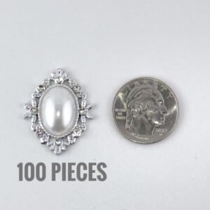 Pearl Heart Oval - Silver - (100pc)