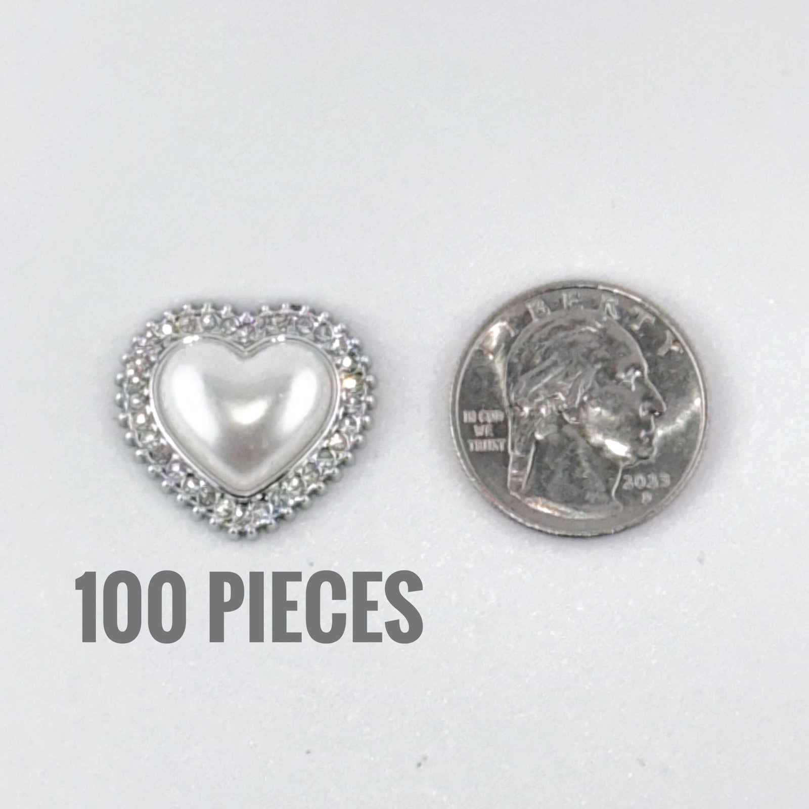 Pearl Heart Large - Silver - (100pc)
