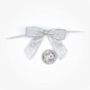 Small Bow - Taffeta - 2"x1" - Metallic Silver - (100pc)