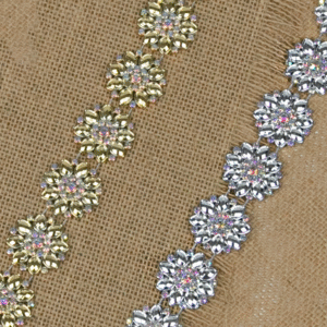 Garland - Bling Trim Rhinestone Sunflower - Gold - 5 yards
