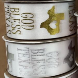 Ribbon - 1-5/16" #9 Foil Print - God Bless Texas - 25yds - Gold