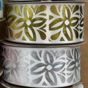 Ribbon - 1-5/16" #9 Foil Print - Star Flower - 25yds - Gold