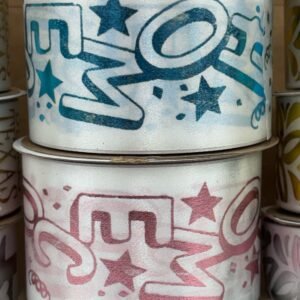 Ribbon - #16 Printed Ribbon  - HOMECOMING w/ Stars and Confetti - 2"x25yds - Light Blue