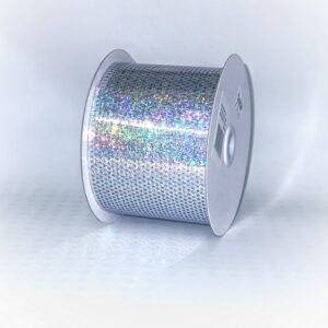 Ribbon - Metallic - Holographic Star Punch  #40  3" x 50 yds - Silver Hologram