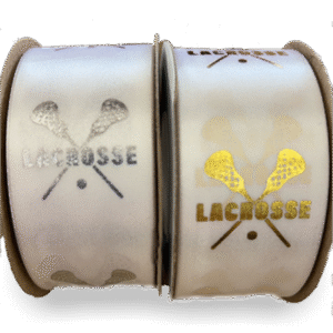 Ribbon - Lacrosse 1-5/16" #9 Foil Print - White w/ Silver - 25yds
