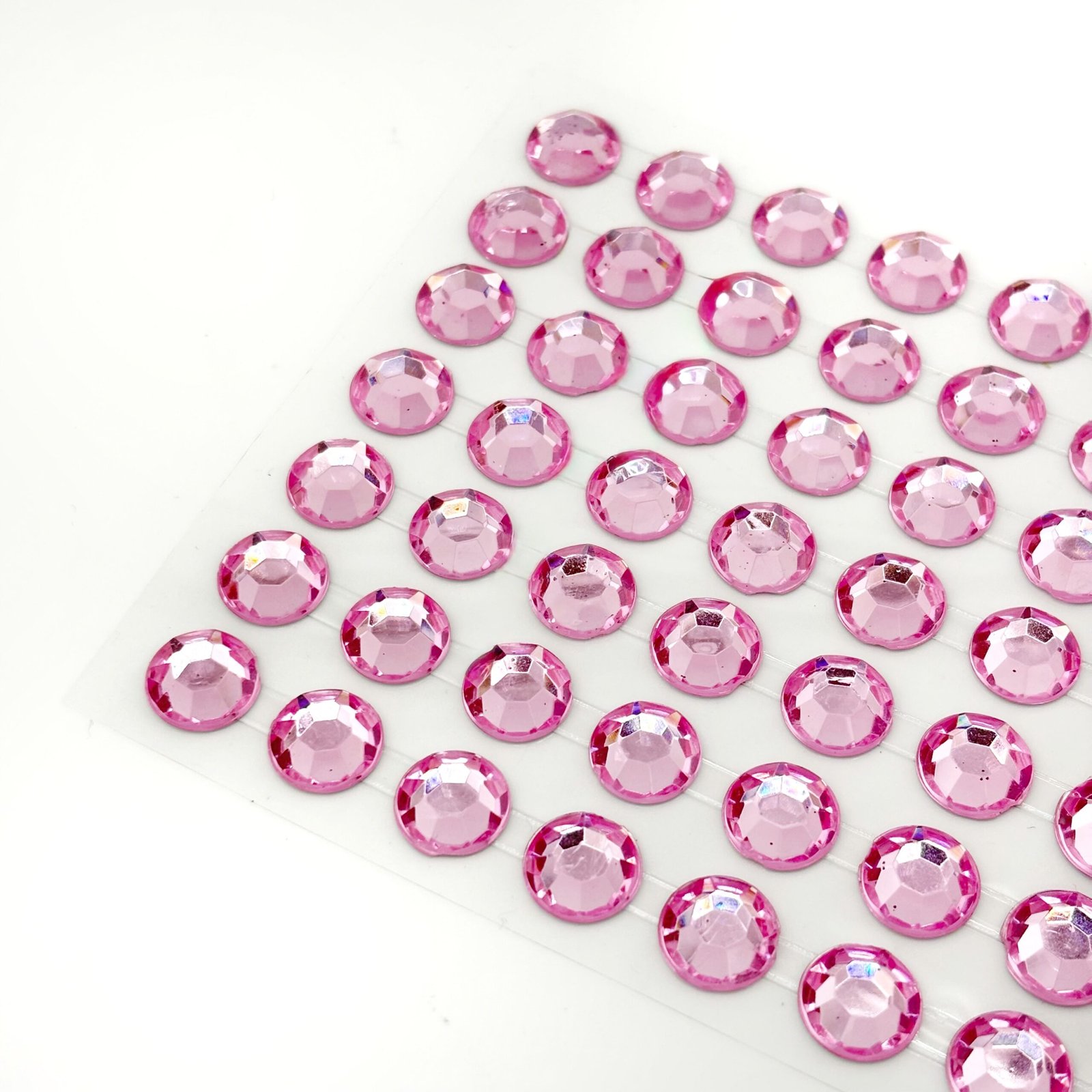 Bling - 10 mm Round Gems - Acrylic Stickers - (84 pcs) - Pink - Image 2