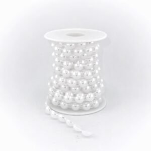 Bead - Flat Back Pearl String 10mm 5yds - White Iridescent