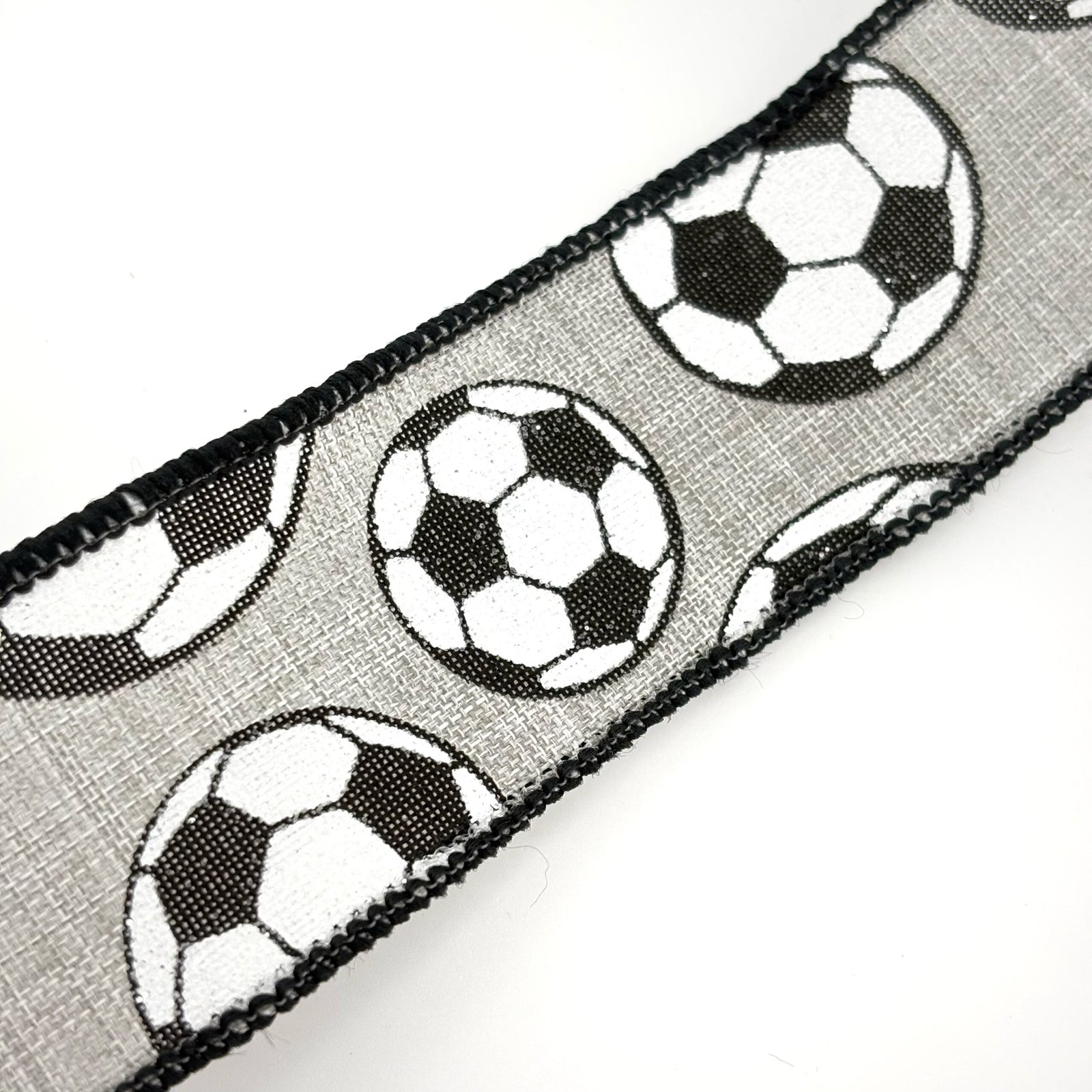 Ribbon - Wired - Sparkly Soccer Ball - #40 (2 1/2"x 10yds) - Black/Gray/White - Image 3