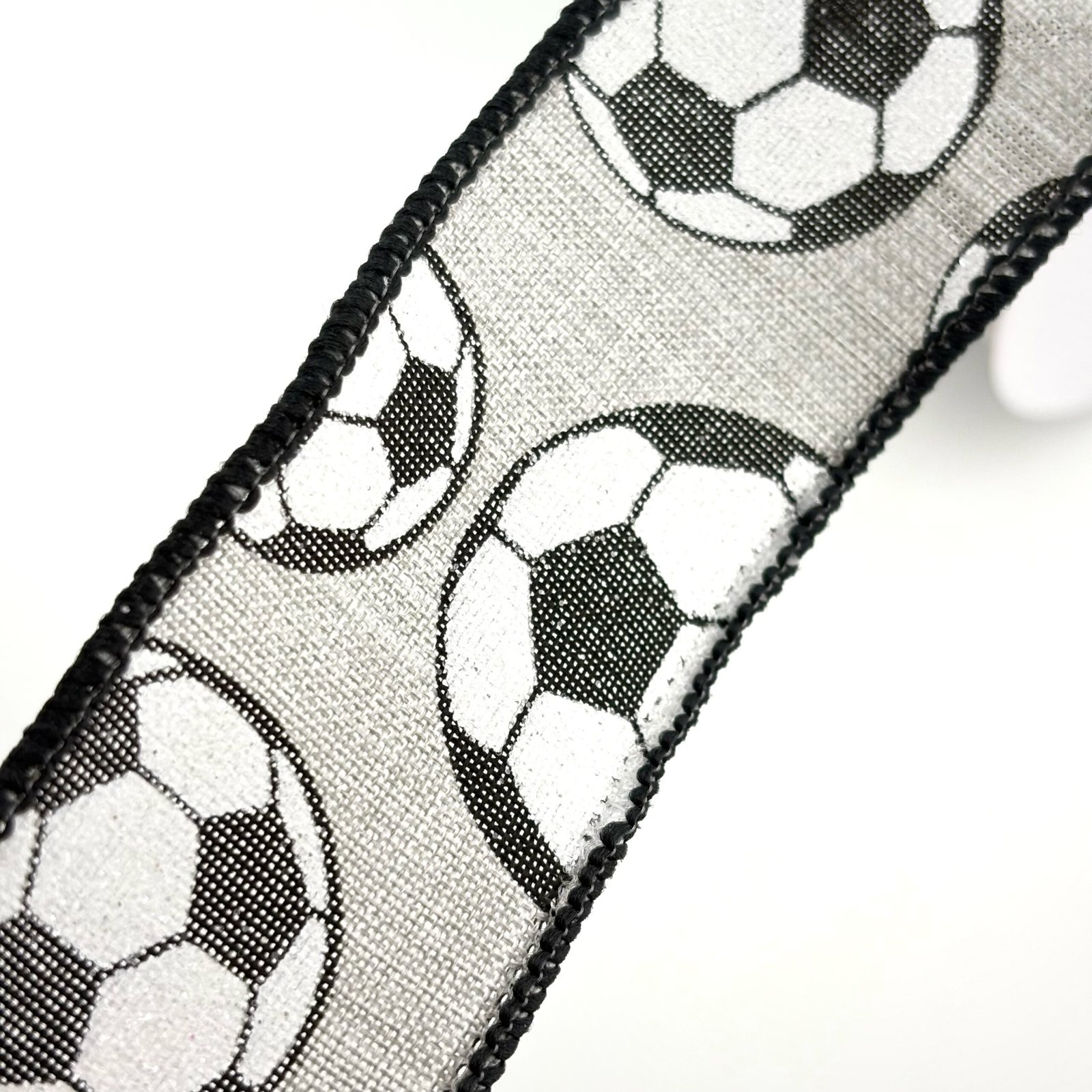 Ribbon - Wired - Sparkly Soccer Ball - #9 (1 1/2"x 10yds) - Black/Gray/White - Image 3