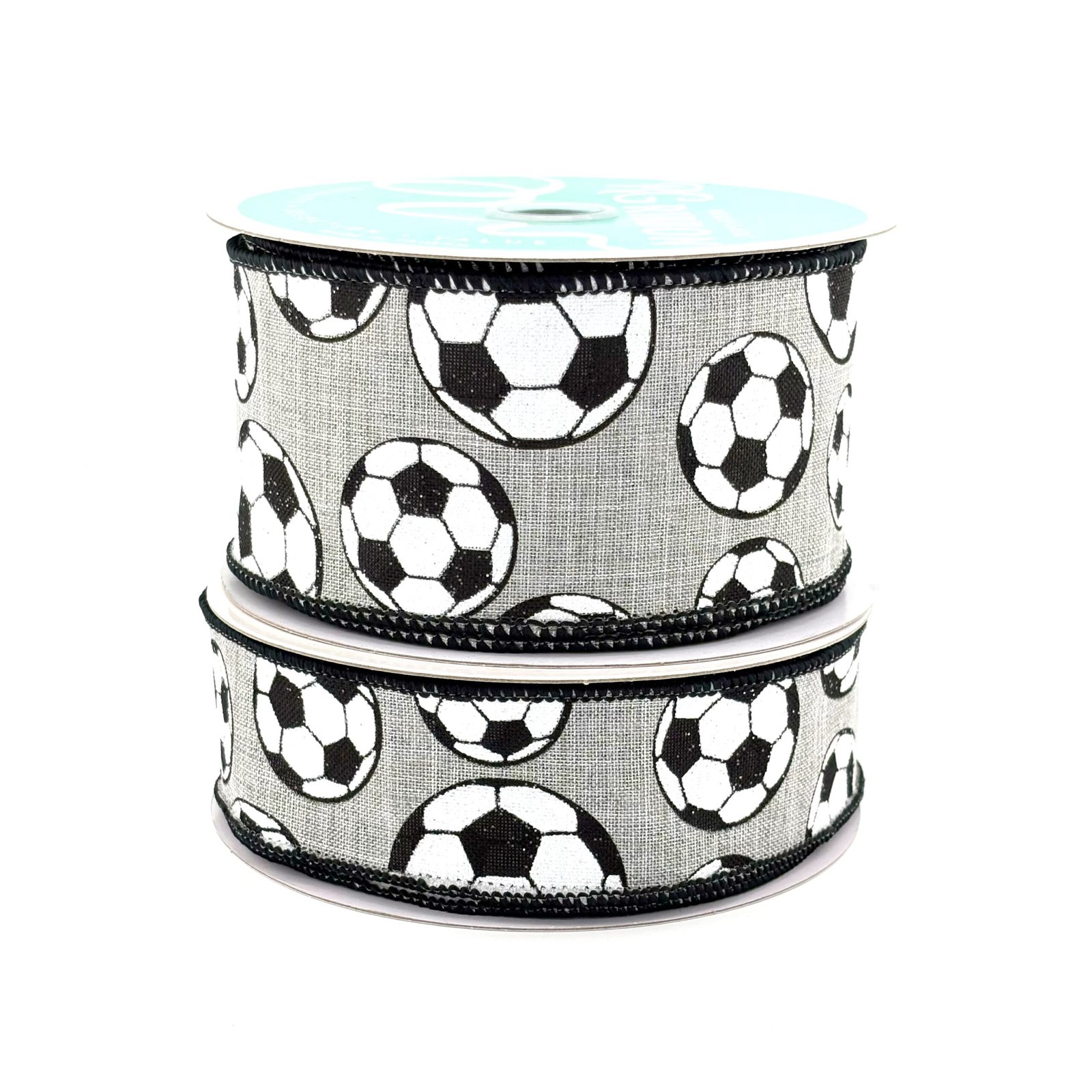 Ribbon - Wired - Sparkly Soccer Ball - #9 (1 1/2"x 10yds) - Black/Gray/White - Image 2