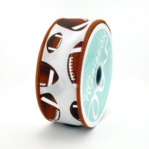 Ribbon - Wired - Football - #9 (1 1/2"x 10yds) - White/Brown