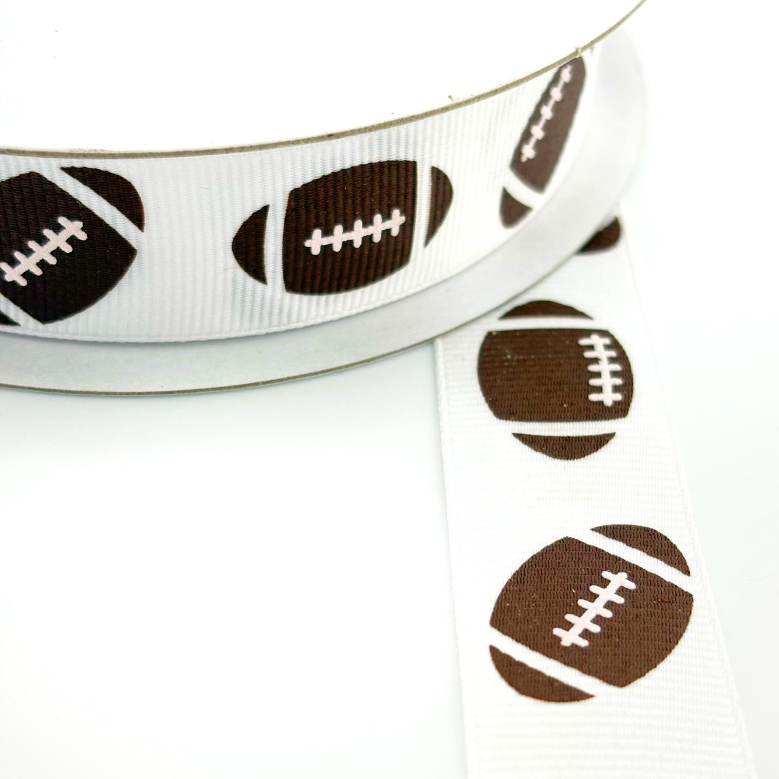 Ribbon Grosgrain Footballs - #5 (7/8" x 25yds) - Brown/White - Image 2