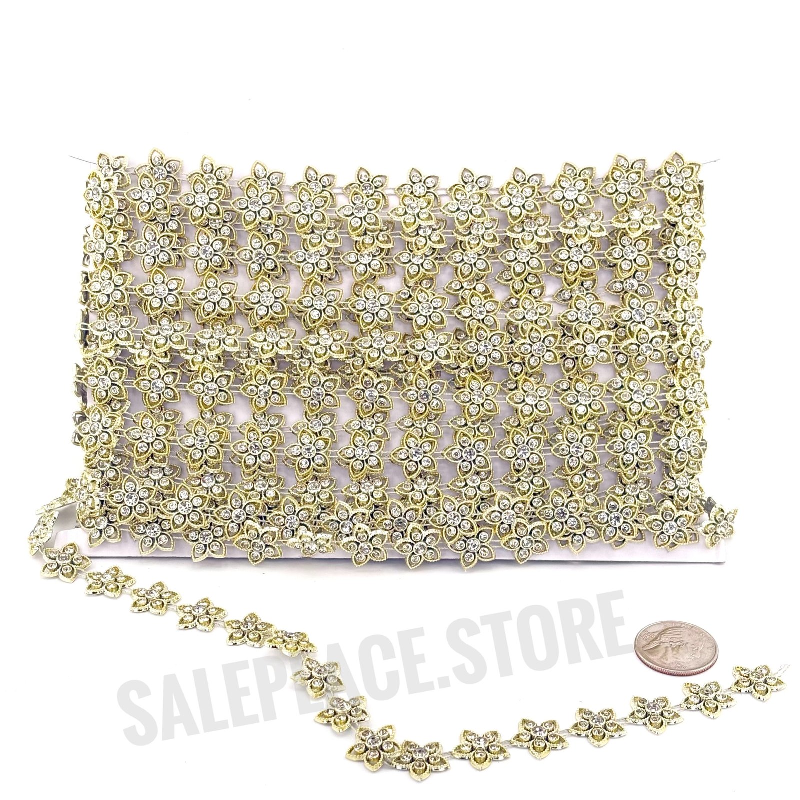 Garland - 5 Petal Star Flower Garland (0.6 inch) - 10yds - Metallic Gold (Light Gold)
