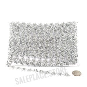 Garland - 5 Petal Star Flower Garland (0.6 inch) - 10yds - Metallic Silver
