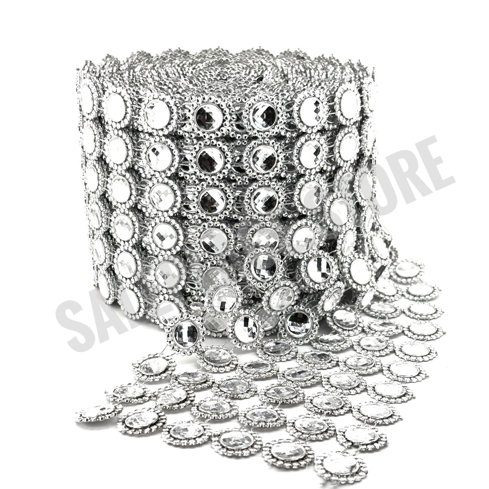 Large Round Bling ribbon (10yds) - Metallic Silver