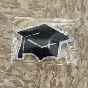 Foam - 2.5" Glitter Grad Cap/Hat - Black/Silver (3 pc)
