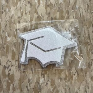 Foam - 2.5" Glitter Grad Cap/Hat - White/Silver (3 pc)