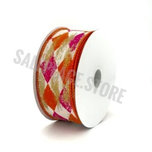 Wired argyle 1.5 inch ribbon in pink gold and orange for homecoming mums