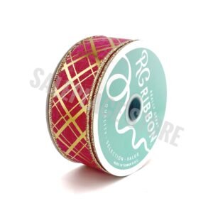 Ribbon - Wired Cross Stripes -  Hot Pink/Gold #9 (1.5 inch) - 10 yards