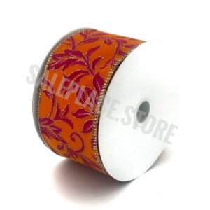 Wired hot pink foliage trimmed in gold on orange wired ribbon for Christmas and homecoming decorations