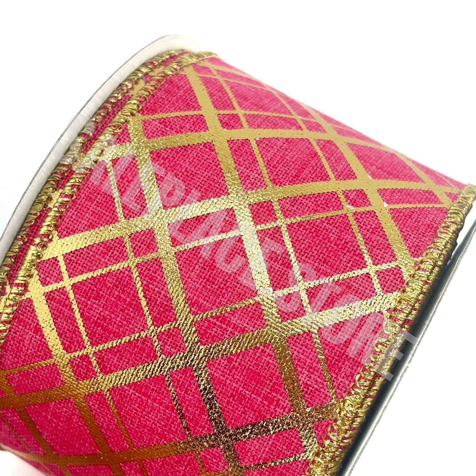 Ribbon - Wired Cross Stripes - Hot Pink/Gold #40 (2.5 inch) - 10 yards - Image 3