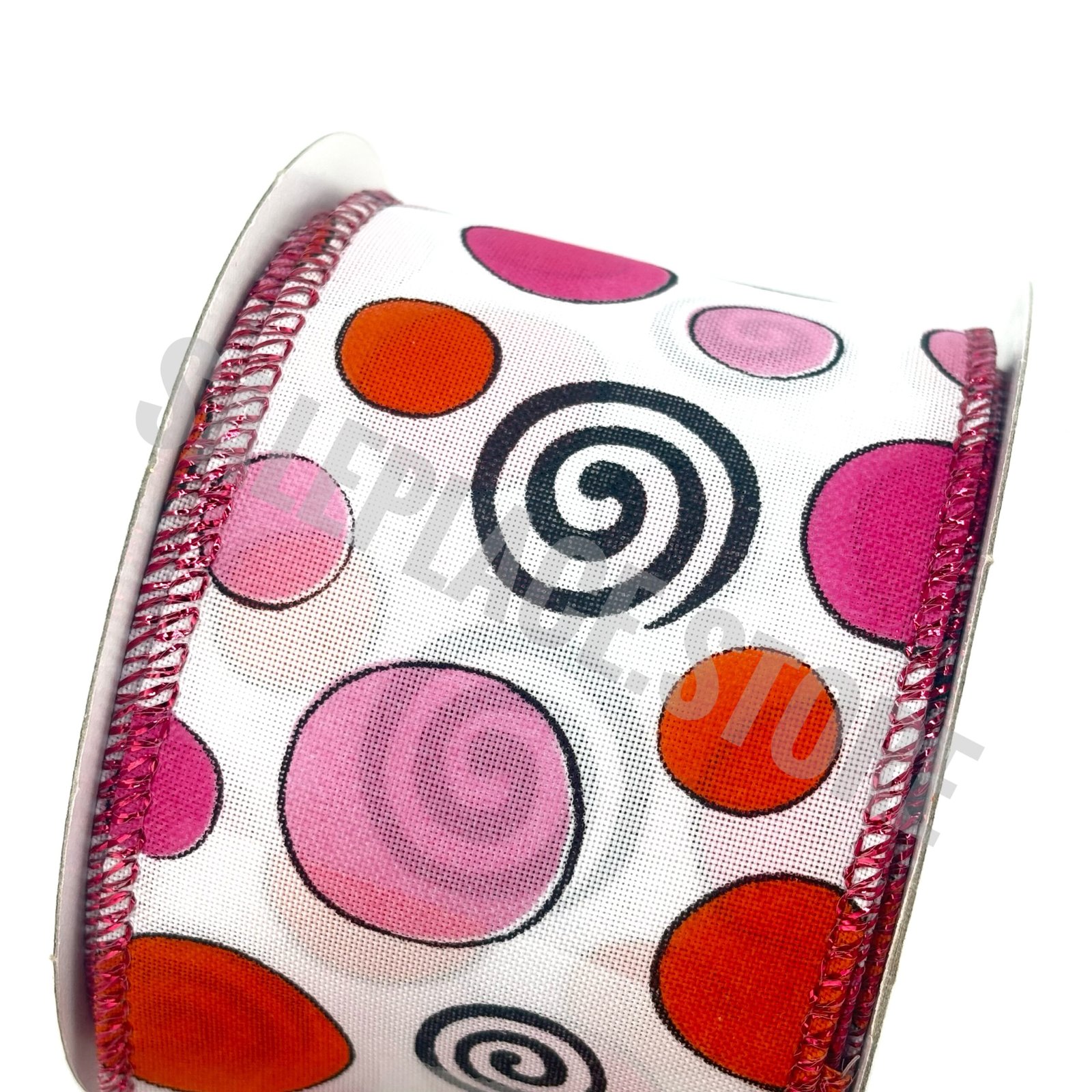 Wired Printed Ribbon with Swirls and Dots for Homecoming Mums and Braids fancy print