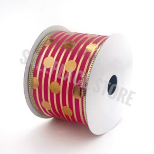 Wired hot pink metallic gold striped and dots ribbon for homecoming mums and garters