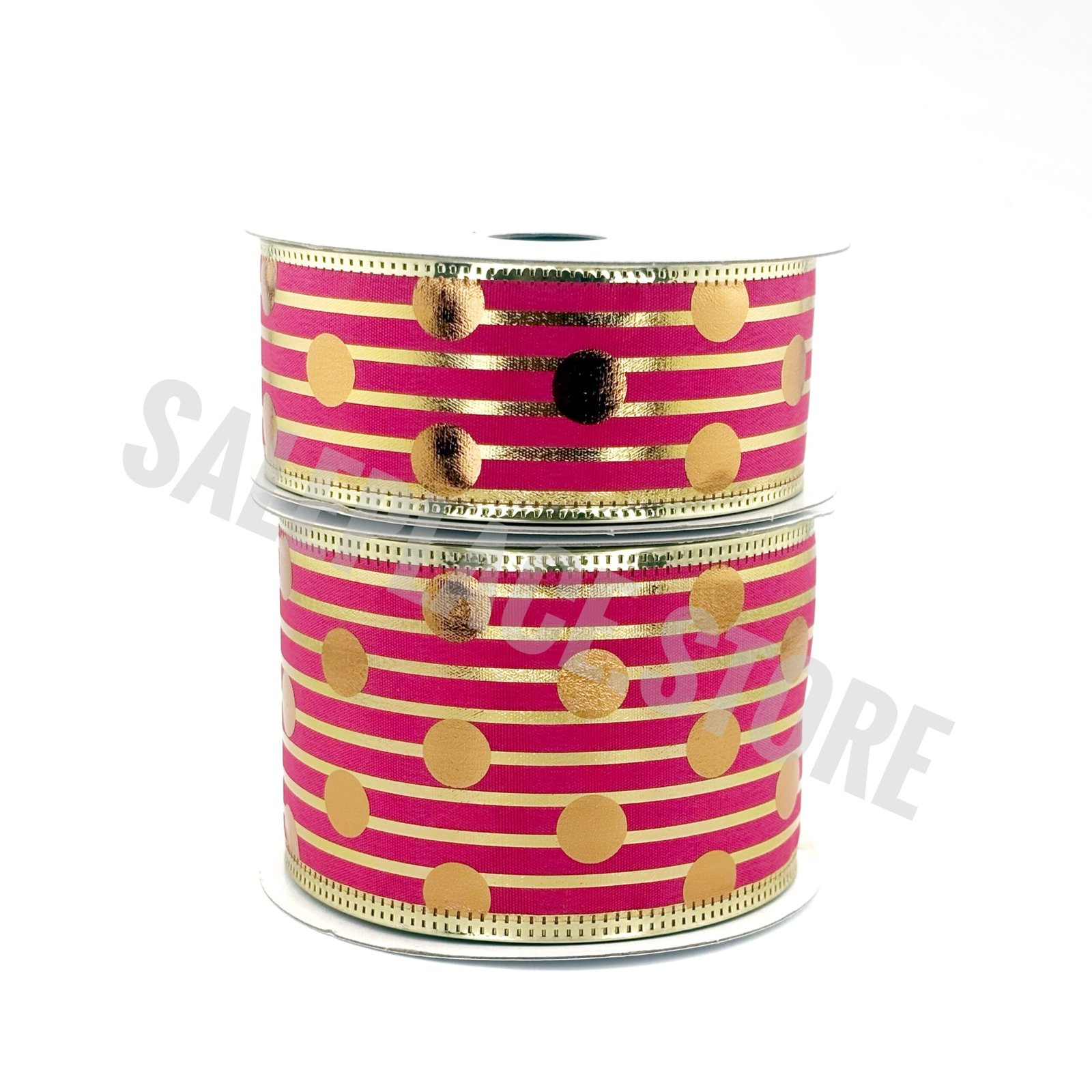 Wired stripe and dot ribbon in hot pink and gold for mums and garters
