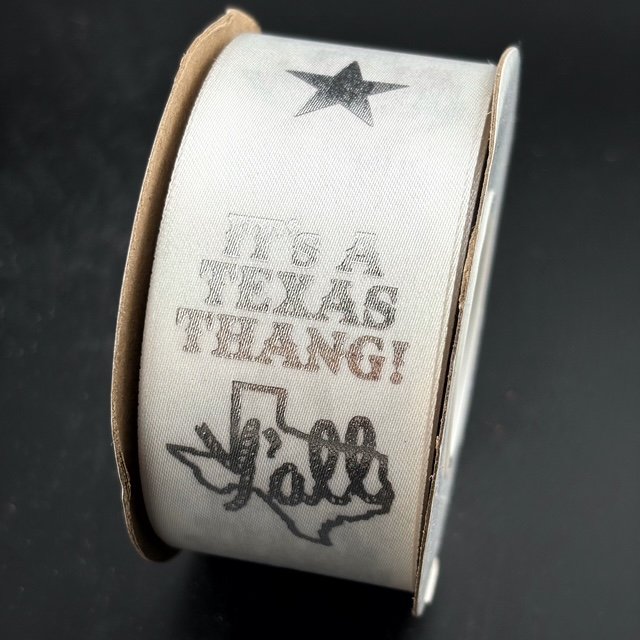 Ribbon - 1-5/16" #9 Foil Print - It's a Texas Thang! - 25yds - White/Silver