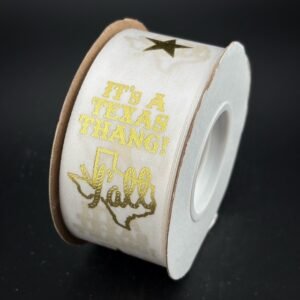 Ribbon - 1-5/16" #9 Foil Print - It's a Texas Thang! - 25yds - White/Gold