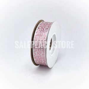 Pink foil stamped white flower print ribbon for homecoming mums and garters
