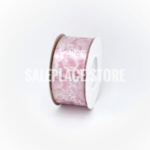 Pink foil stamped white rose printed ribbon for homecoming mums and garters