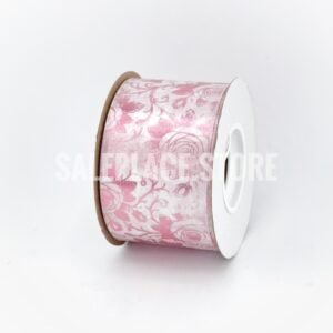 Pink foil stamped white rose printed ribbon for homecoming mums and garters