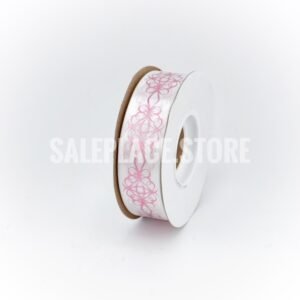 Pink foil stamped white scroll bow printed ribbon for homecoming mums and garters