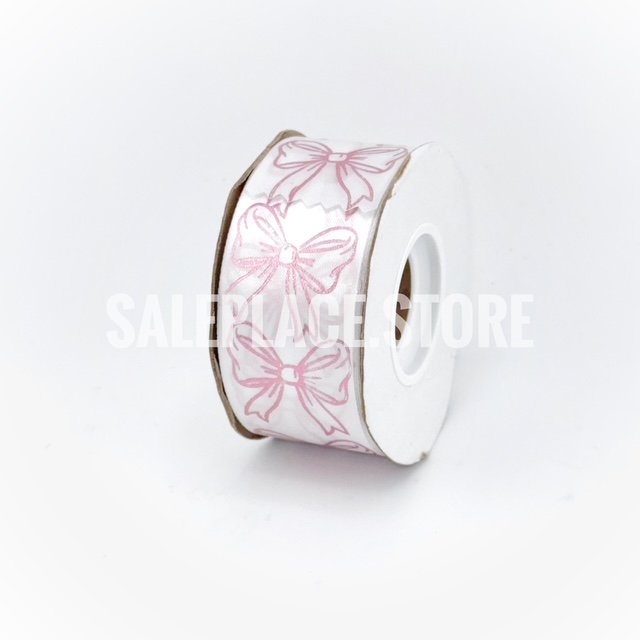 Pink foil stamped white bow printed ribbon for homecoming mums and garters