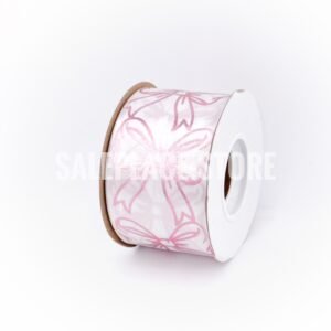 Pink foil stamped white bow printed ribbon for homecoming mums and garters