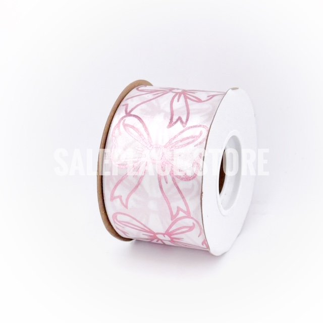 Pink foil stamped white bow printed ribbon for homecoming mums and garters