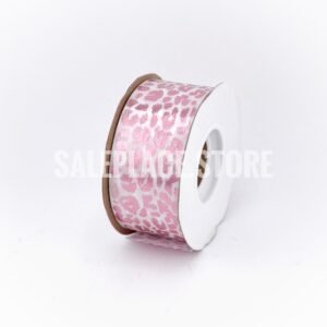 Pink foil stamped white cheetah or jaguar printed ribbon for homecoming mums and garters