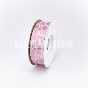 Pink foil stamped white cheetah or jaguar printed ribbon for homecoming mums and garters