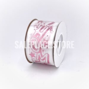 Pink foil stamped white printed ribbon for homecoming mums and garters