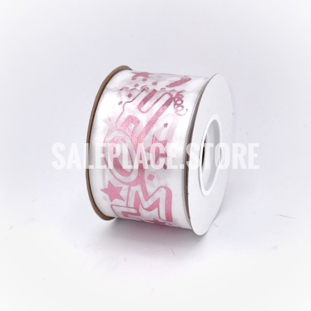 Pink foil stamped white printed ribbon for homecoming mums and garters