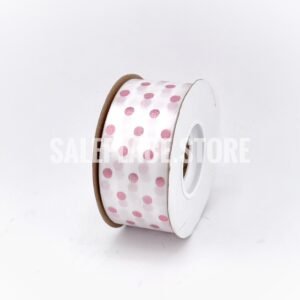 Pink foil stamped white dot ribbon for homecoming mums and garters