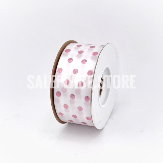 Pink foil stamped white dot ribbon for homecoming mums and garters