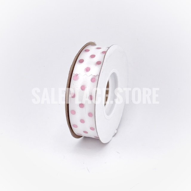 Pink foil stamped white dot ribbon for homecoming mums and garters