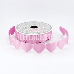 Pink satin heart vut-out ribbon in 7/8 inch width for Valentines Day and Homecoming mum crafts.