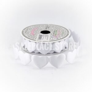 White satin heart vut-out ribbon in 7/8 inch width for Valentines Day and Homecoming mum crafts.